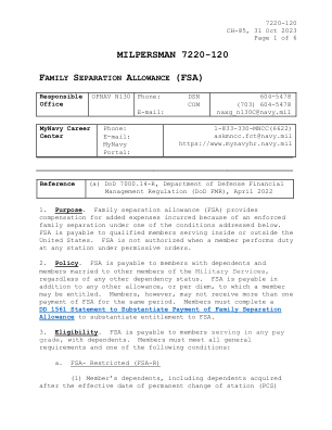 milpersman 7220-120 家庭分离津贴 (fsa)